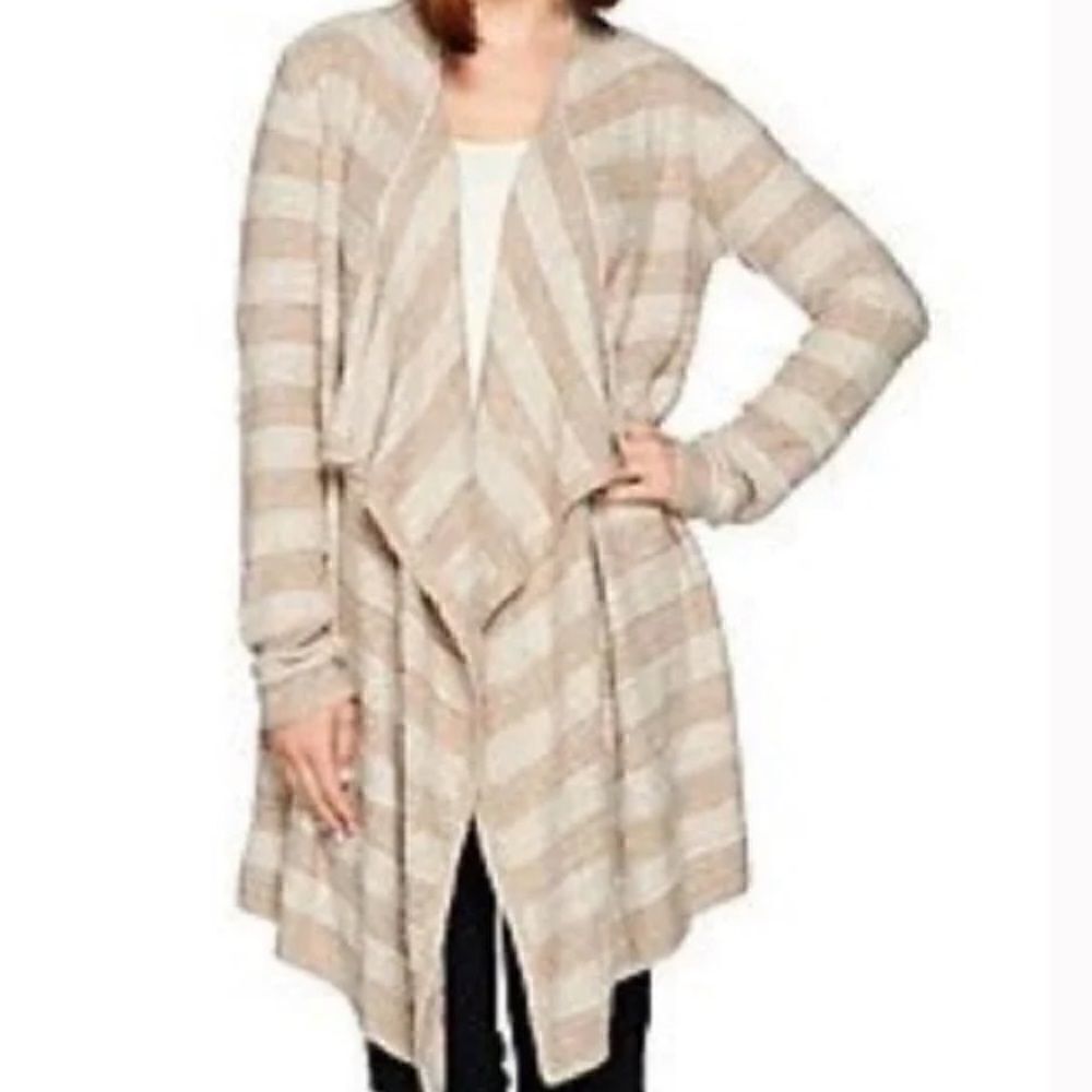 Barefoot Dreams Bamboo Chic Lite Striped Cardigan large soft comfy xl sweater